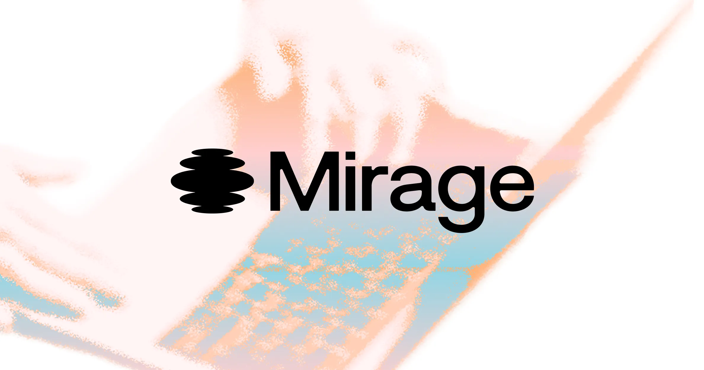 A computer rendered in colorful pixels overlaid with the Mirage logo.