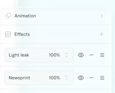 Captions controls for adjusting animations and visual effects