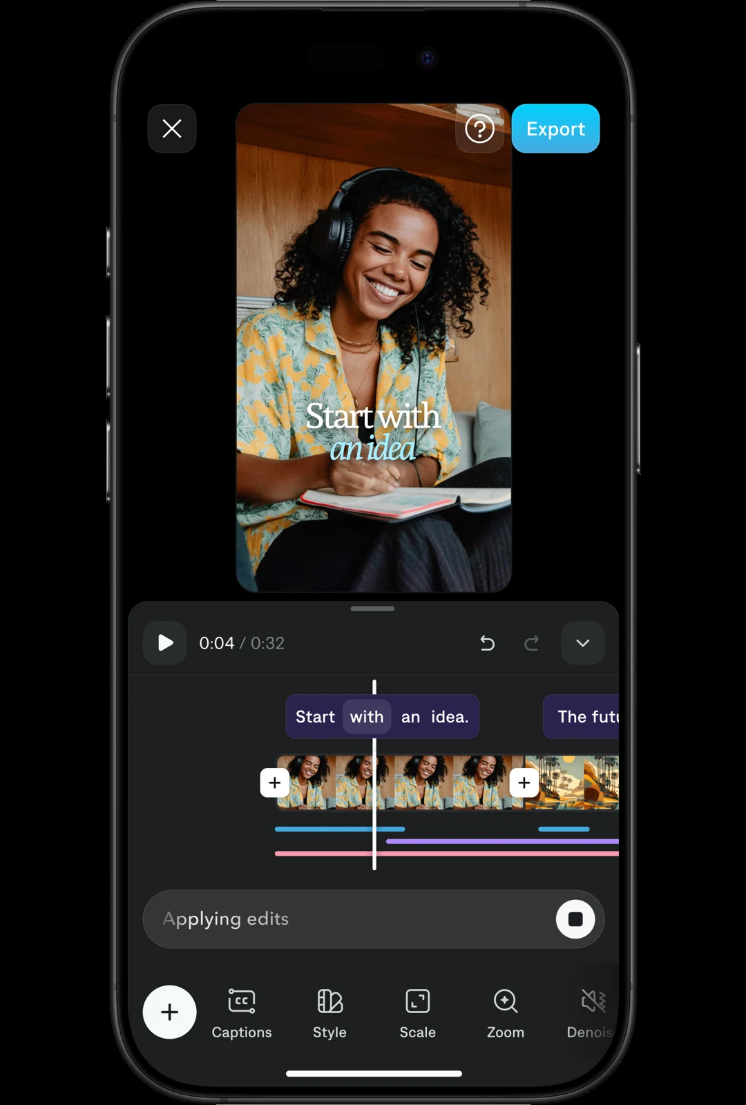 Captions mobile editing application