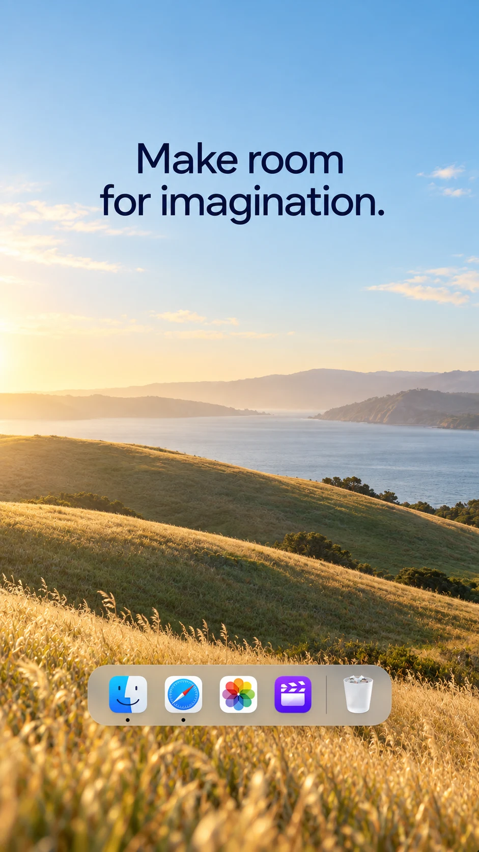 A landscape with the words Make room for imagination.